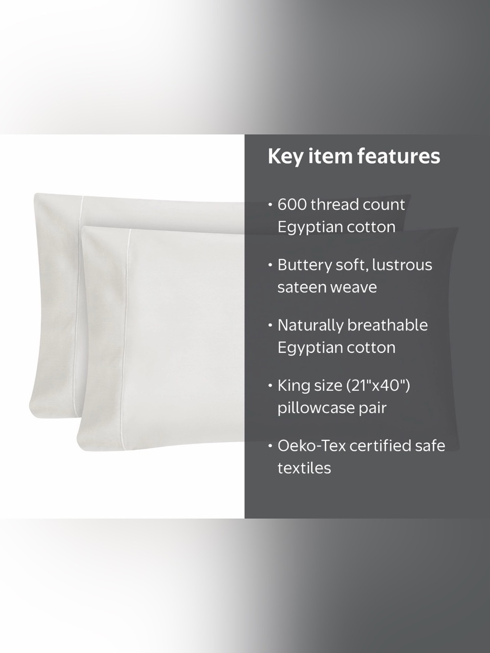 600TC Egyptian Cotton Sateen Pillowcase Pair - White